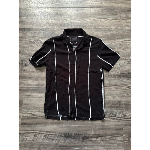 Men’s black with white striped button up collared shirt, size medium, Cactus Man - Picture 1 of 2